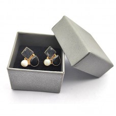 Black Druzy Onyx Pearl Gold Plated Fashion Stud Earrings 6.35 Gms
